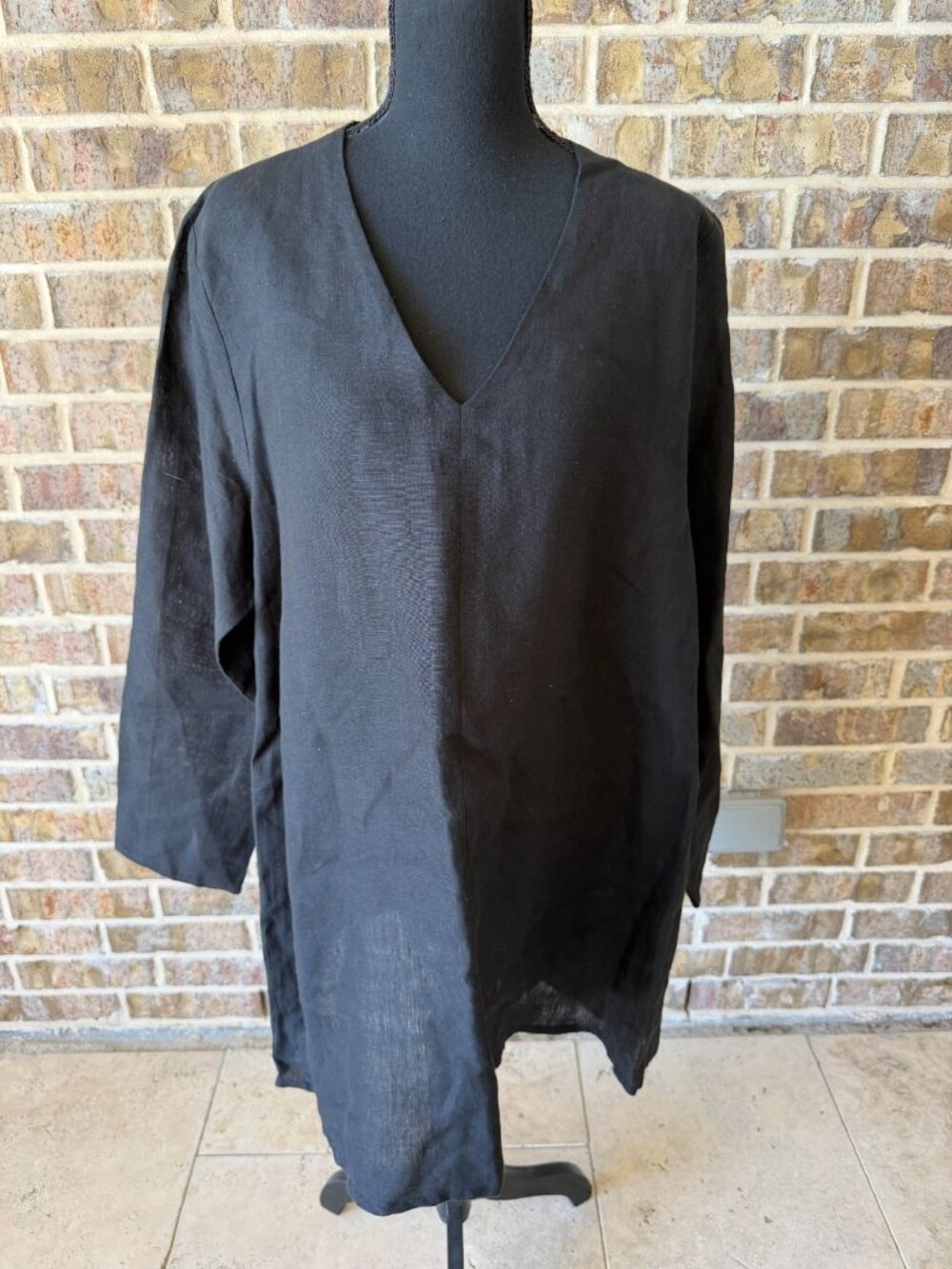 BECASA linen dress black color long sleeves casual size large woven linen vneck